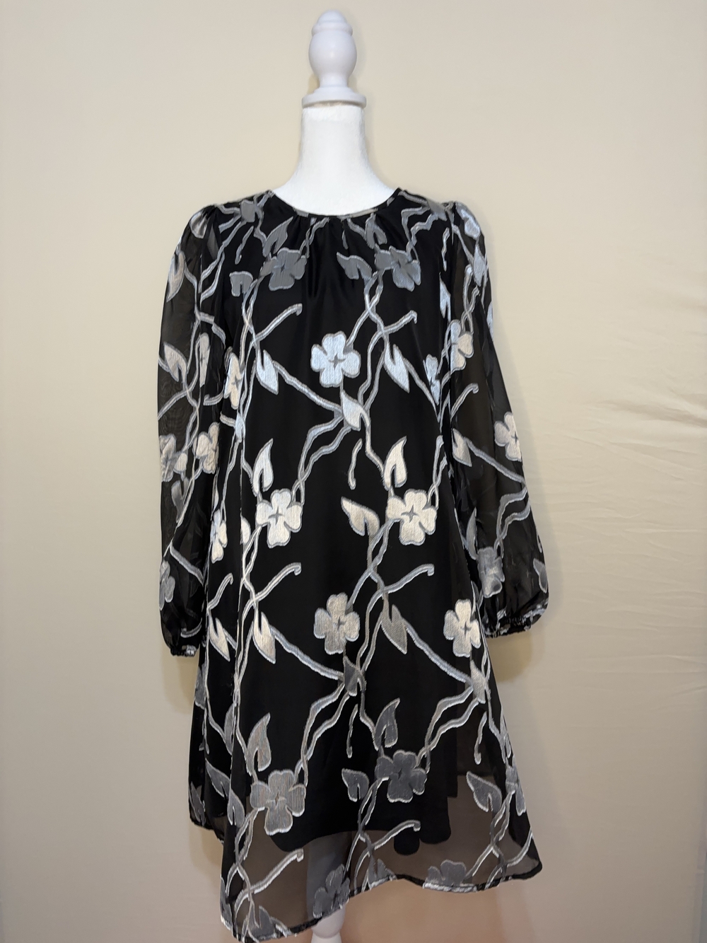 Tommy Hilfiger Floral Chiffon Long Sleeve Trapeze Dress Sz 4